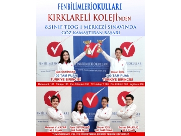 Fen Bilimleri Okullar? K?rklareli Koleji’nden TEOG’da büyük ba?ar?